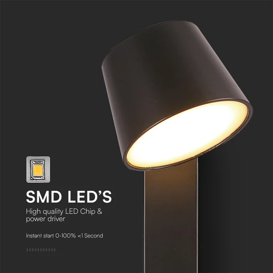 V-TAC fali LED lámpa, USB töltővel, akril fekete, meleg fehér - SKU 23406