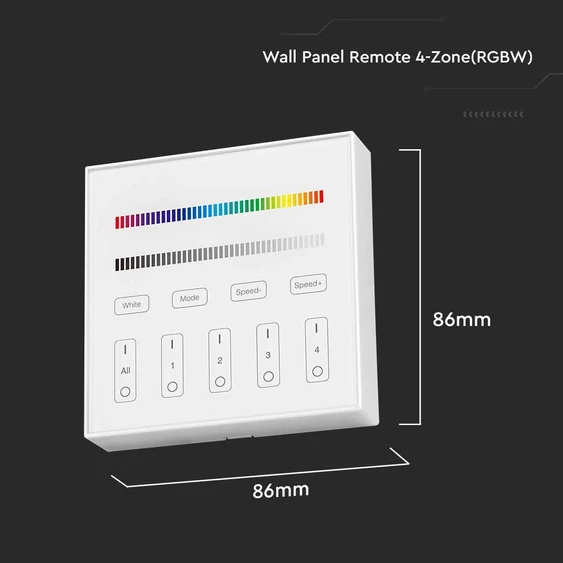 V-TAC RGB+W, fali 4 zónás rádiófrekvenciás LED szalag távirányító - SKU 2917