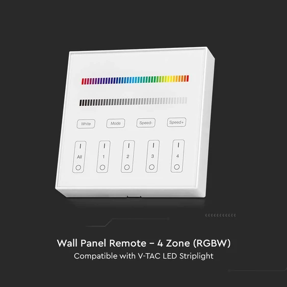 V-TAC RGB+W, fali 4 zónás rádiófrekvenciás LED szalag távirányító - SKU 2917
