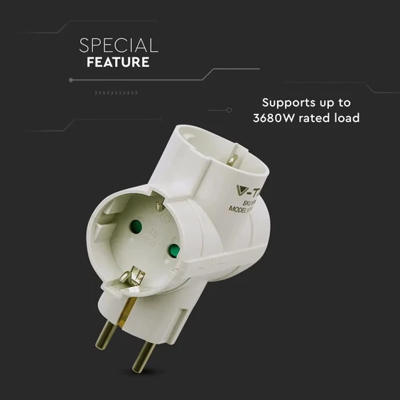 3 Ways Adapter With Earthing Contact 10/16A 250V (Label + Polybag With Headcard ) White