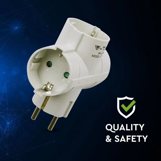 3 Ways Adapter With Earthing Contact 10/16A 250V (Label + Polybag With Headcard ) White