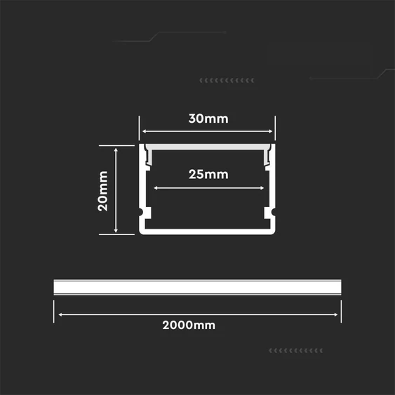 Led Strip Mounting Kit With Diffuser Aluminum 2000*30*20MM Milky