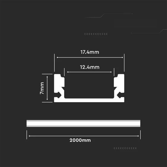 V-TAC falon kívüli fehér színű alumínium LED szalag profil, fehér fedlappal 2m - SKU 3365
