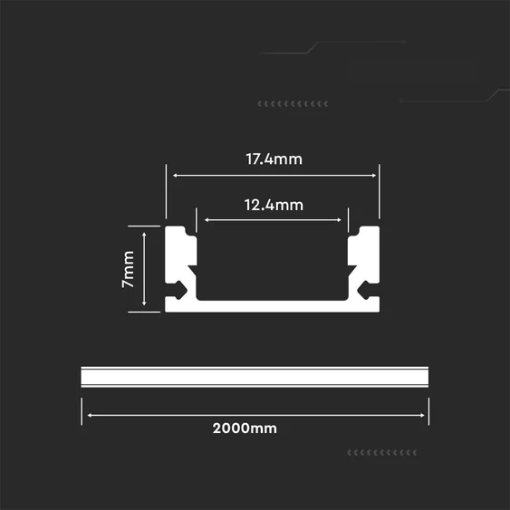 Led Strip Mounting Kit With Diffuser Aluminum2000* 17.4*7MM White Housing