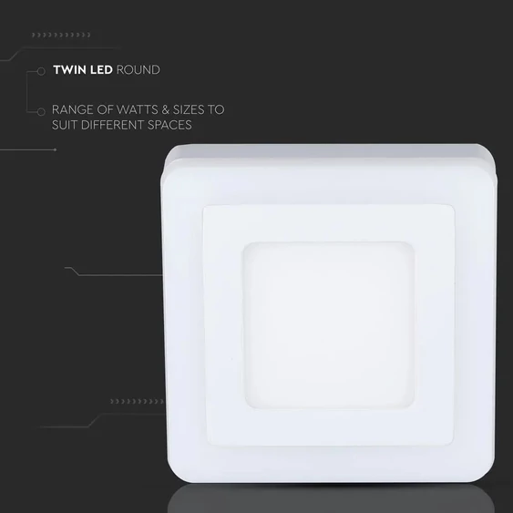 12W+3W LED Surface Panel Downlight - Square 6000K                         EMC+CR80