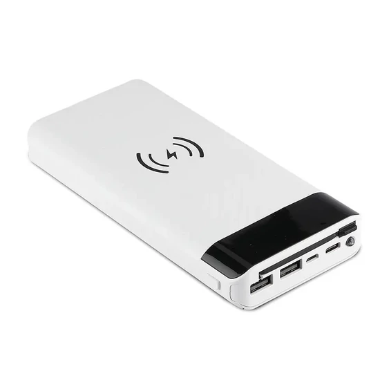 V-TAC fehér, 20000mAh powerbank vezeték nélküli töltővel, kijelzővel - SKU 8860
