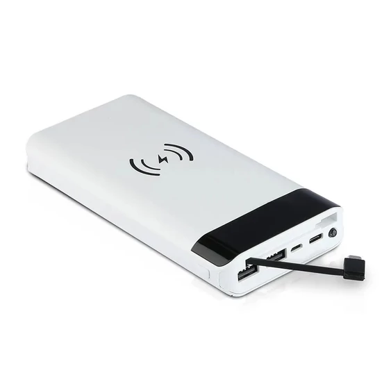 V-TAC fehér, 20000mAh powerbank vezeték nélküli töltővel, kijelzővel - SKU 8860