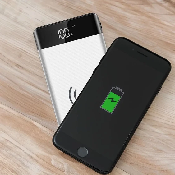 V-TAC fehér, 20000mAh powerbank vezeték nélküli töltővel, kijelzővel - SKU 8860