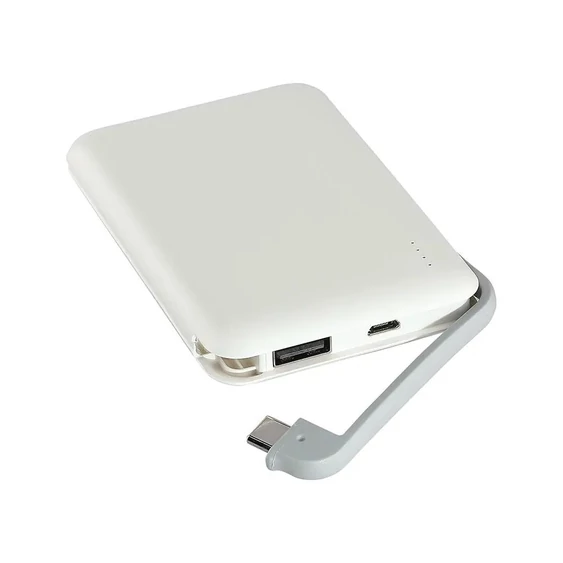 V-TAC fehér, 5000mAh powerbank, beépített kábellel, jelzőfénnyel - SKU 8864