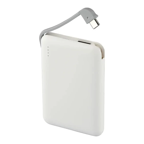V-TAC fehér, 5000mAh powerbank, beépített kábellel, jelzőfénnyel - SKU 8864