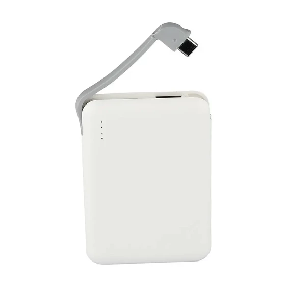 V-TAC fehér, 5000mAh powerbank, beépített kábellel, jelzőfénnyel - SKU 8864