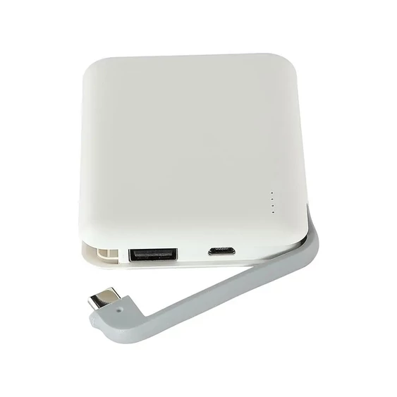 V-TAC fehér, 5000mAh powerbank, beépített kábellel, jelzőfénnyel - SKU 8864