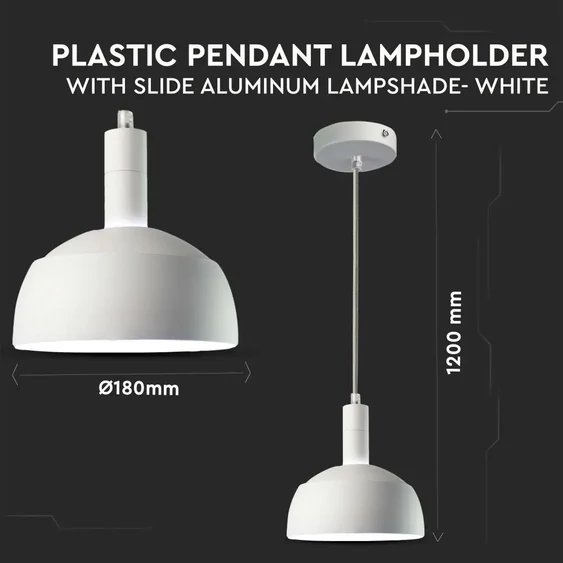 Plastic Pendant Lamp Holder E14 With Slide Aluminum Shade White