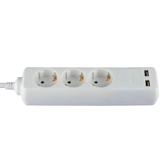 3 Ways Socket With 2 USB (3G 1.5MM2 X 5M) Polybag With Card White