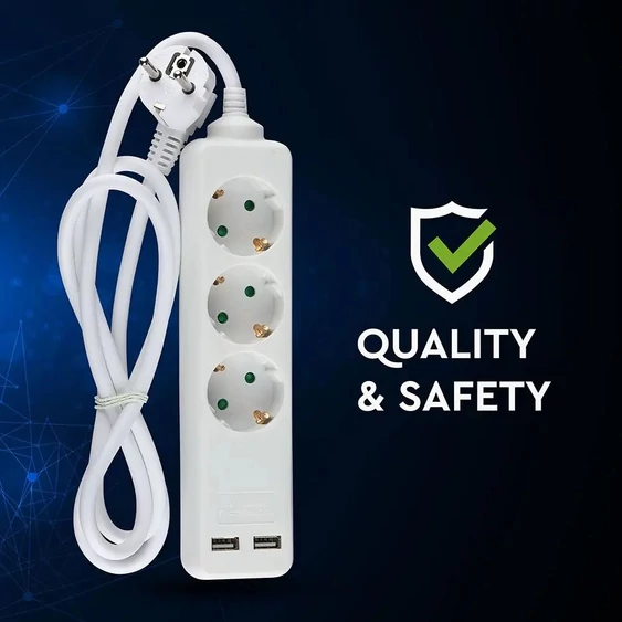 3 Ways Socket With 2 USB (3G 1.5MM2 X 5M) Polybag With Card White