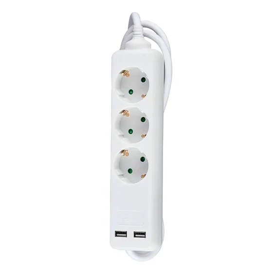 3 Ways Socket With 2 USB (3G 1.5MM2 X 5M) Polybag With Card White
