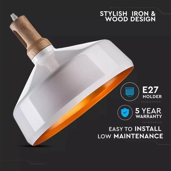 Modern Pendant Light Wooden Top Iron White Color ф350