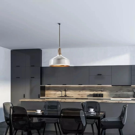 Modern Pendant Light Wooden Top Iron White Color ф350