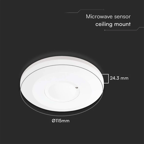 V-TAC fehér mikrohullámú szenzoros lapos mennyezeti mozgásérzékelő, 360°, IP20 - SKU 23163