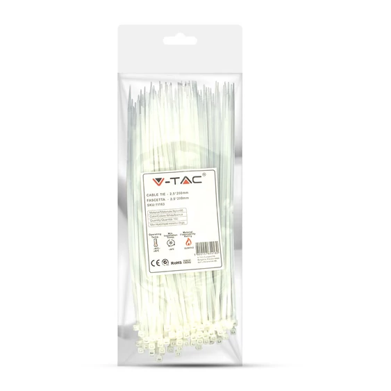 Cable Tie - 2.5* 200mm White 100pcs/Pack