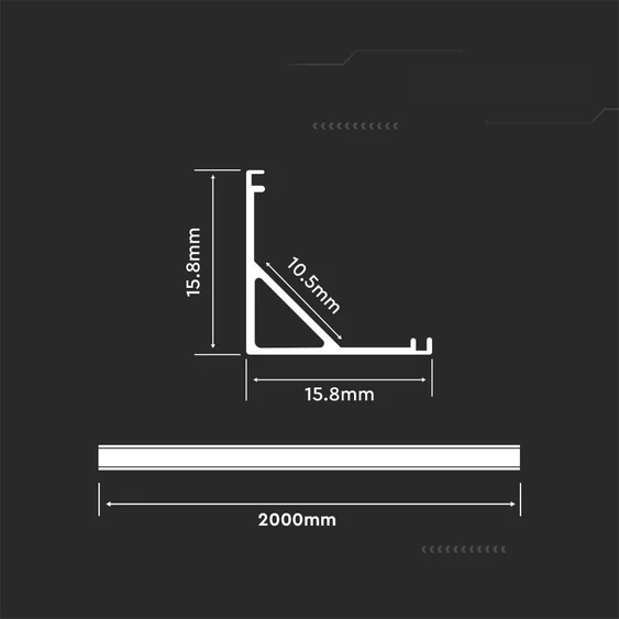 Led Strip Mounting Kit With Diffuser Aluminum 2000* 15.8*15.8MM White Housing