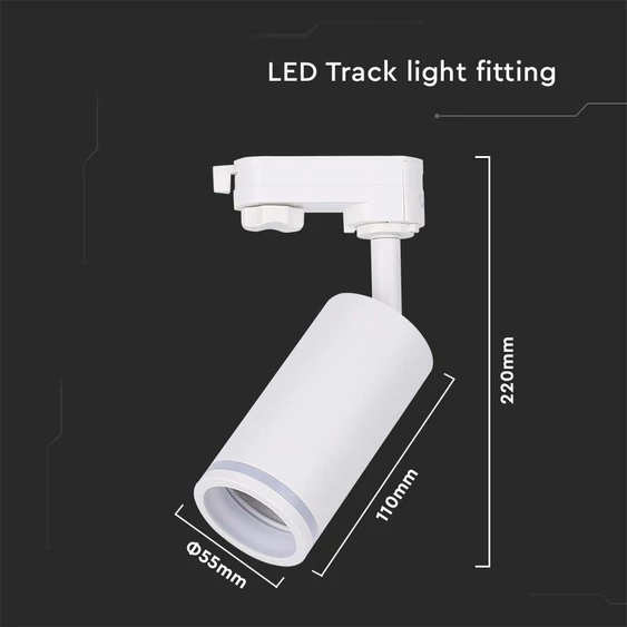 V-TAC fehér tracklight sínbe való GU10 spot lámpatest - SKU 6783