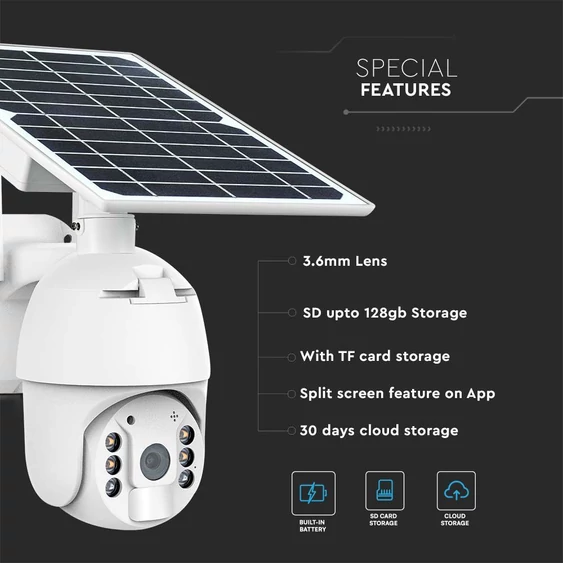 Black WiFi Solar powered outdoor PTZ camera, with motion sensor