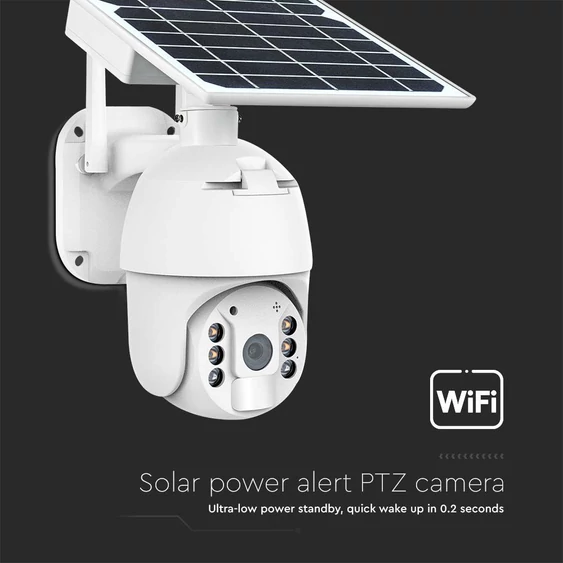 Black WiFi Solar powered outdoor PTZ camera, with motion sensor
