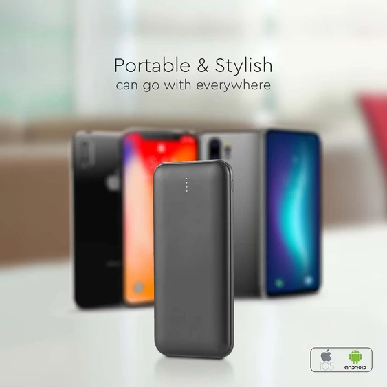V-TAC fekete 10000mAh powerbank, 30cm Type-C kábellel - SKU 23036