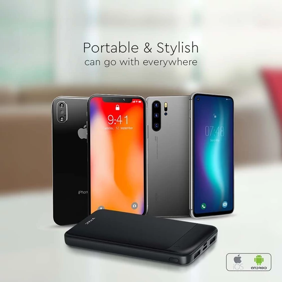 V-TAC fekete 10000mAh powerbank, Power Delivery, gyorstöltéssel, Type-C kábellel - SKU 7833