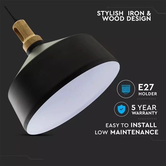 Modern Pendant Light Black Wooden Top