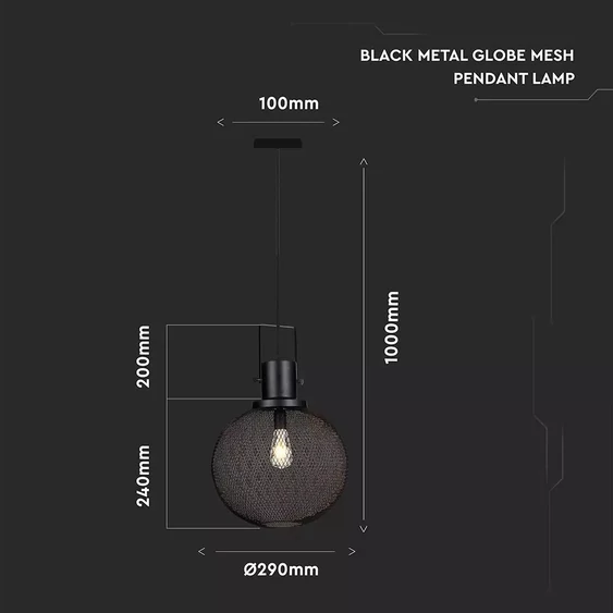 Pendant Light Black Metal Globe  Ф300мм