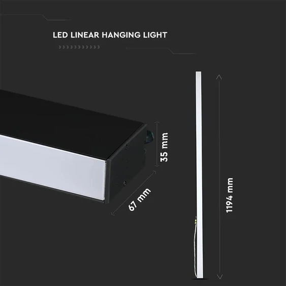 LED Linear Light SAMSUNG CHIP - 40W Hanging Suspension Black Body 6400K 1200x35x67mm