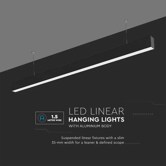 LED Linear Light SAMSUNG CHIP - 40W Hanging Suspension Black Body 6400K 1200x35x67mm