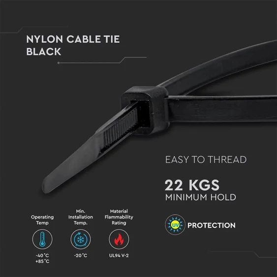 Cable Tie - 4.8*200mm Black 100pcs/Pack