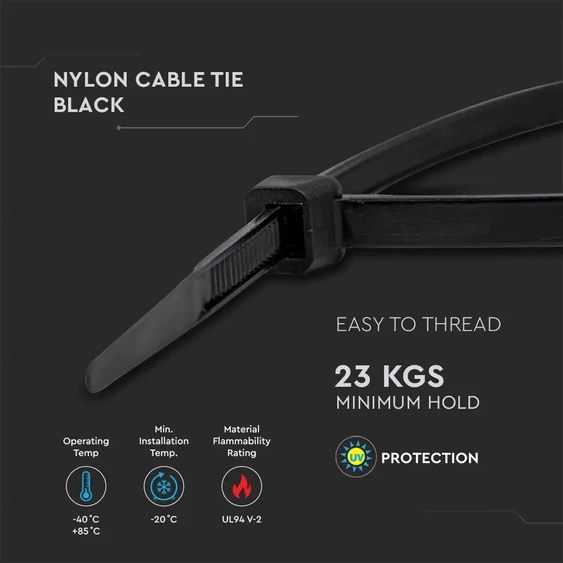 Cable Tie - 7.6*300mm Black 100pcs/Pack