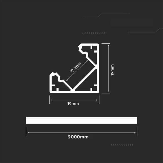 V-TAC fekete színű alumínium LED szalag sarokprofil fedlappal 2m - SKU 2877