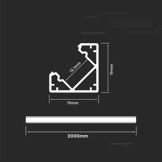 Led Strip Mounting Kit With Diffuser Aluminum 2000* 19*19MM Black Housing