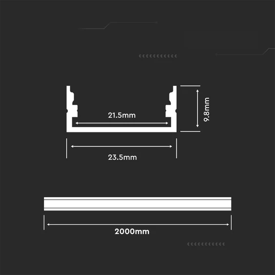 Led Strip Mounting Kit With Diffuser Aluminum 2000* 23.5*10MM Black Housing