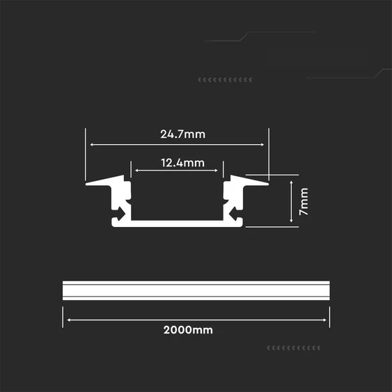 Led Strip Mounting Kit With Diffuser Aluminum 2000* 24.7*7MM Black Housing