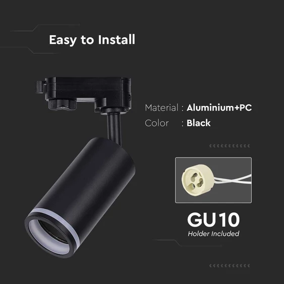 V-TAC fekete tracklight sínbe való GU10 spot lámpatest - SKU 6784