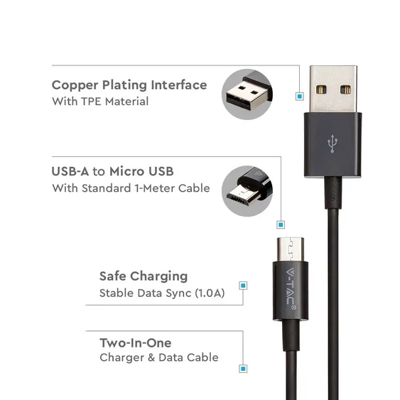 1 M Micro USB Cable Black - Silver Series