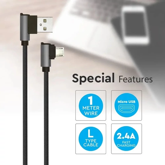 V-TAC fekete, USB - Micro USB 1m hálózati kábel - SKU 8635