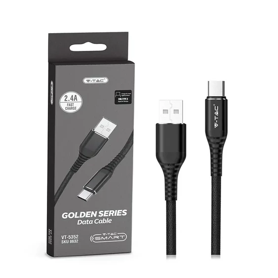 V-TAC fekete, USB - Type-C 1m hálózati kábel - SKU 8632