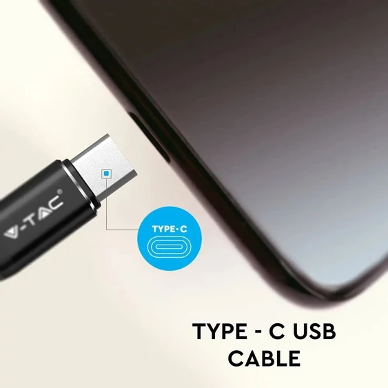 V-TAC fekete, USB - Type-C 1m hálózati kábel - SKU 8632