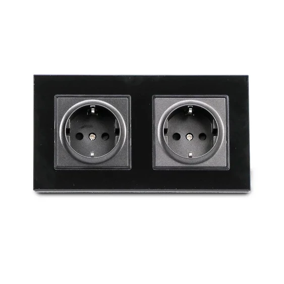 EU Socket 16A Glass Panel 2 Way Black