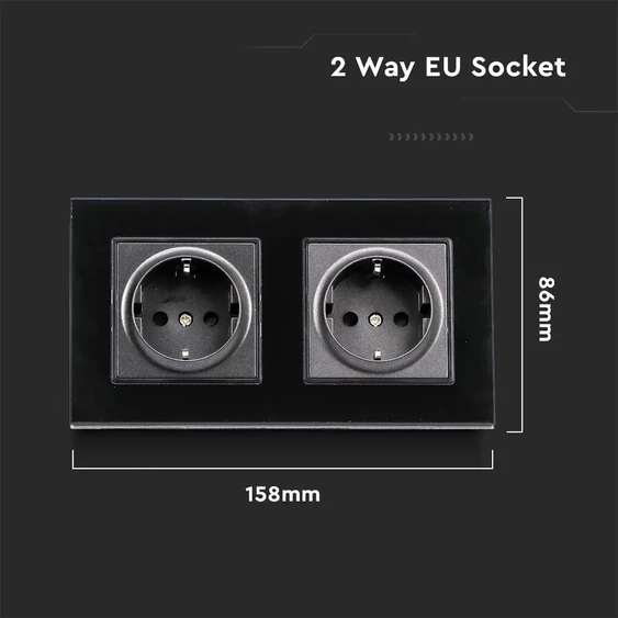 EU Socket 16A Glass Panel 2 Way Black