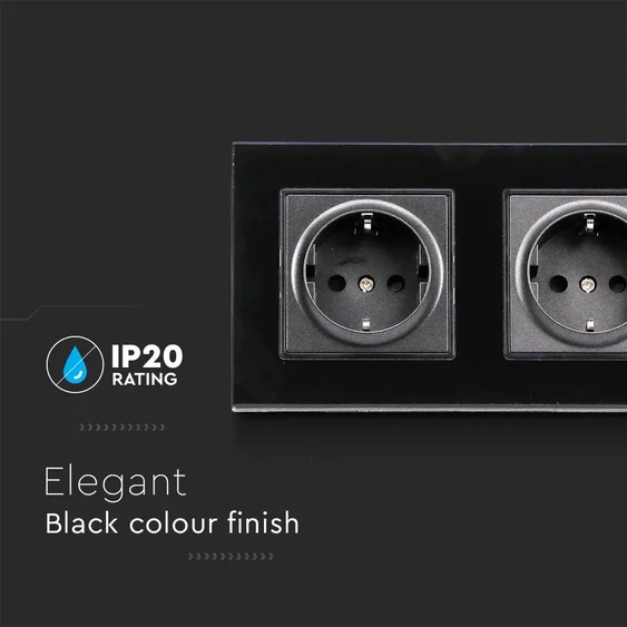 EU Socket 16A Glass Panel 2 Way Black