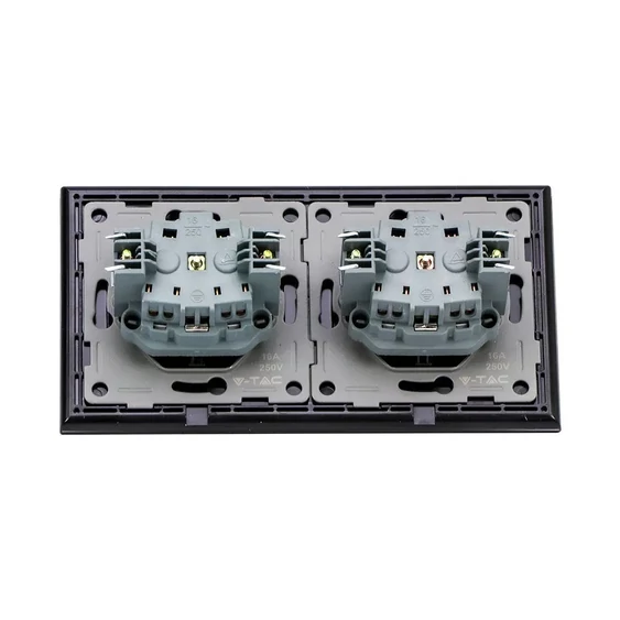 EU Socket 16A Glass Panel 2 Way Black