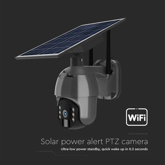 White WiFi Solar powered outdoor PTZ camera, with motion sensor